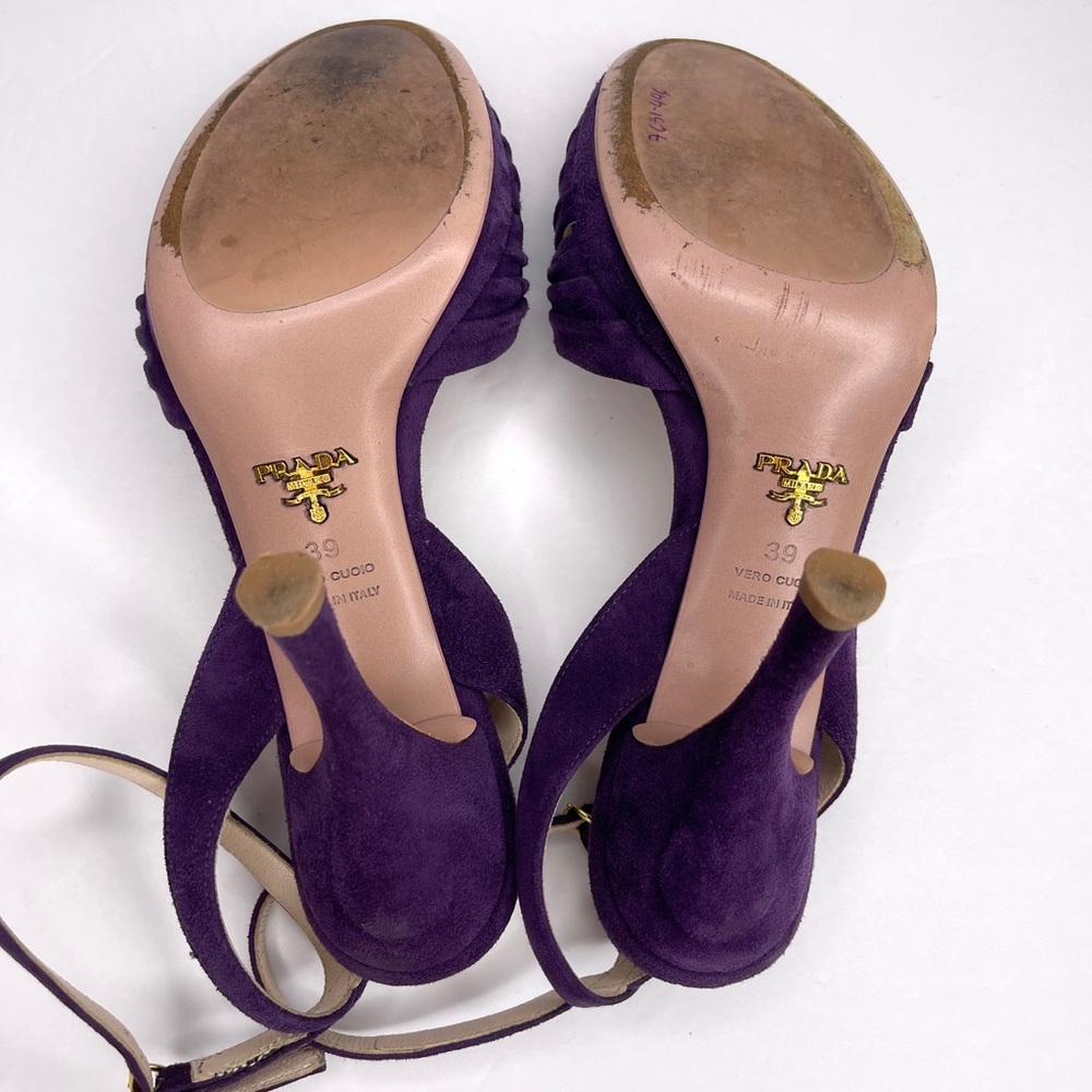 PRADA Purple Suede Open Toe Ankle Strap Heels Heeled Sandals Size 39 - Picture 8 of 10
